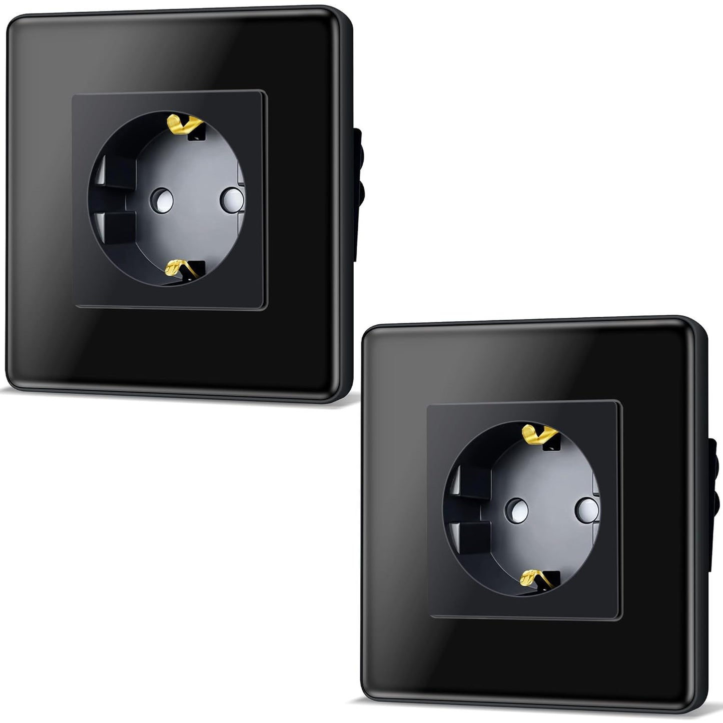 2 X TAWOIA Schuko Steckdose 1 Fach mit 2,5D Curved glas 2er-Pack schwarz