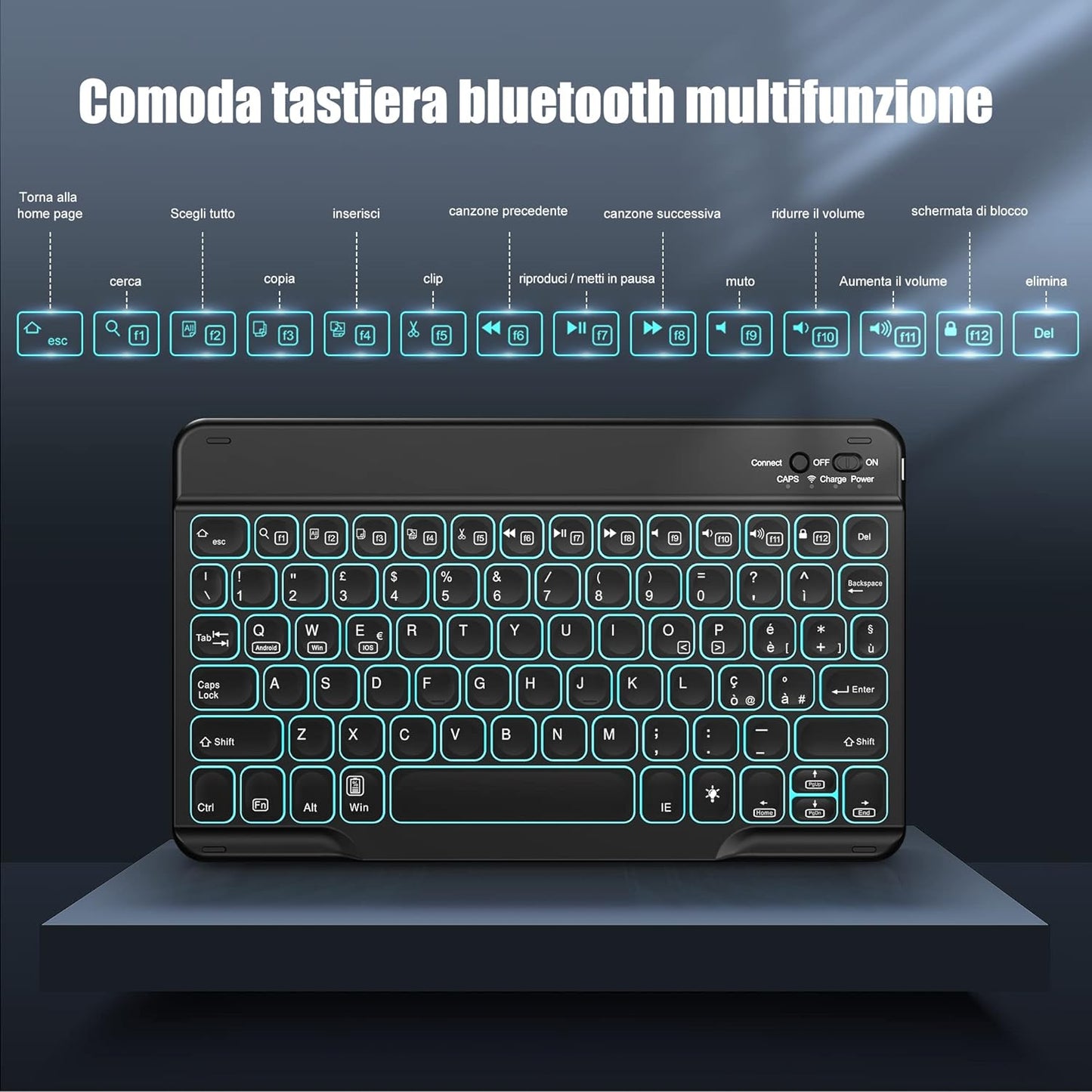 Tastatur Wireless Bluetooth italienisches Layout 25X18 cm für iPad, iPad Pro, iPad Air, Samsung, Mac, MacBook, Lenovo, Huawei Tablet,