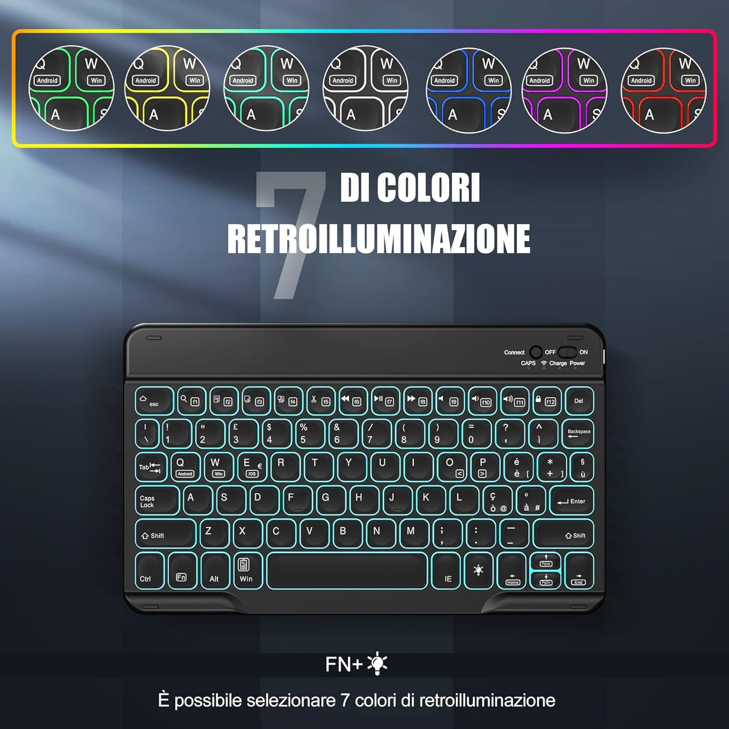 Tastatur Wireless Bluetooth italienisches Layout 25X18 cm für iPad, iPad Pro, iPad Air, Samsung, Mac, MacBook, Lenovo, Huawei Tablet,