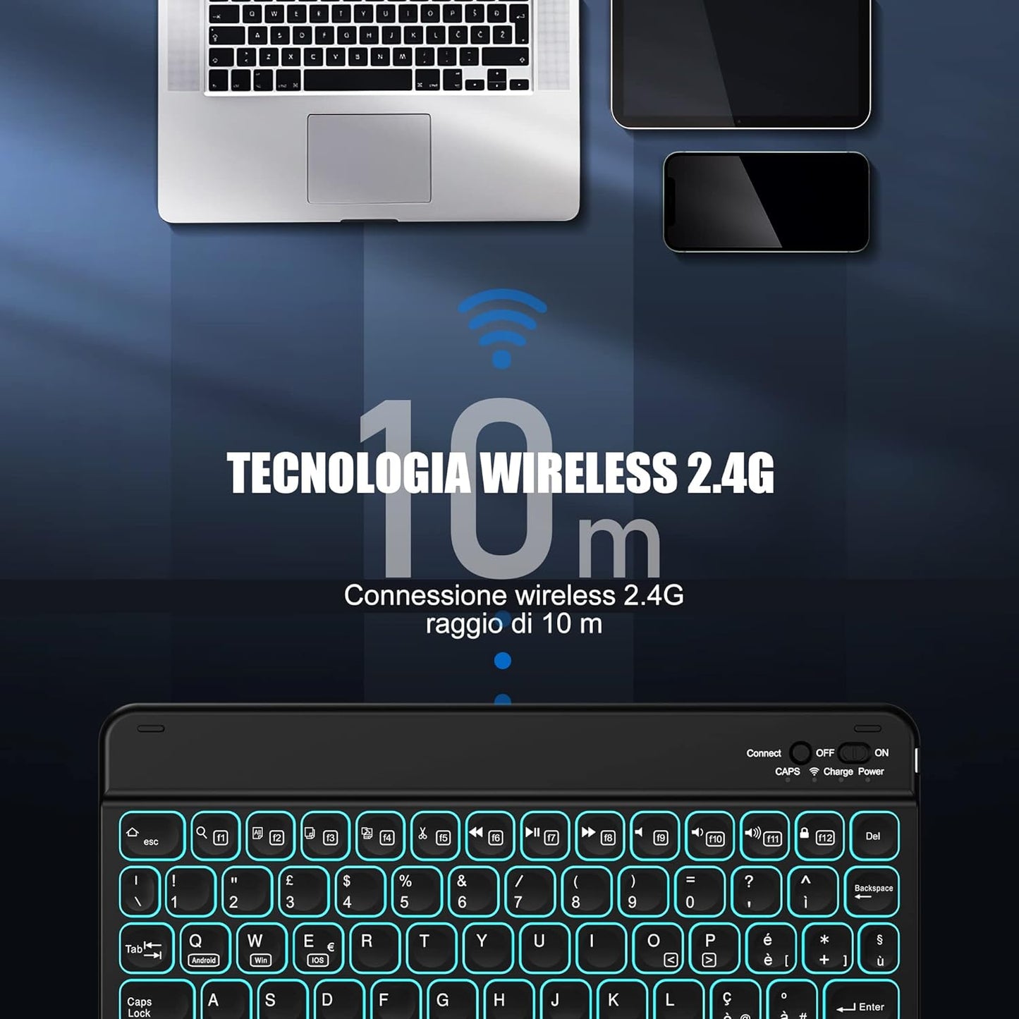 Tastatur Wireless Bluetooth italienisches Layout 25X18 cm für iPad, iPad Pro, iPad Air, Samsung, Mac, MacBook, Lenovo, Huawei Tablet,