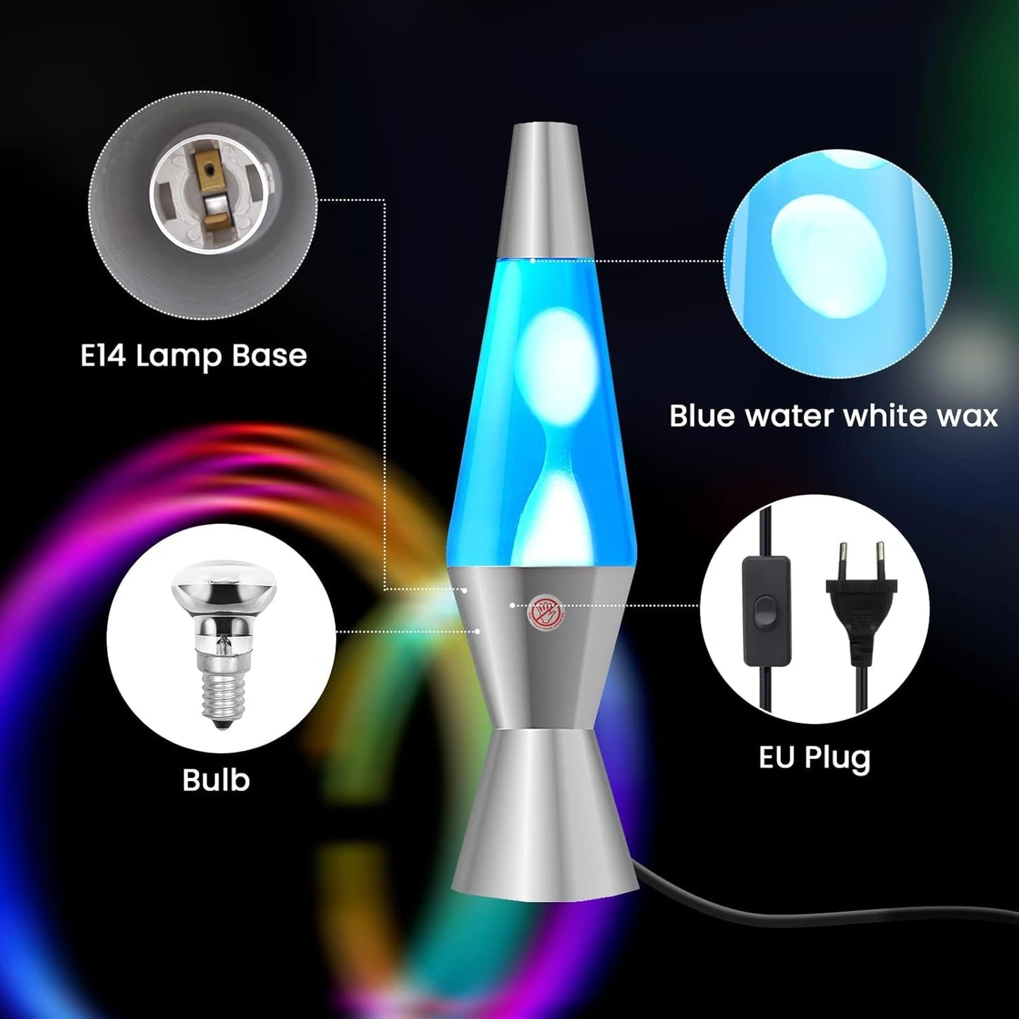 TobeBright Lavalampe Blau,Wasserweiß Wachs Magma Dekorative Lampe 14,5 Zoll