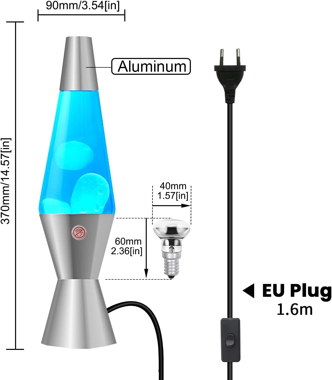 TobeBright Lavalampe Blau,Wasserweiß Wachs Magma Dekorative Lampe 14,5 Zoll