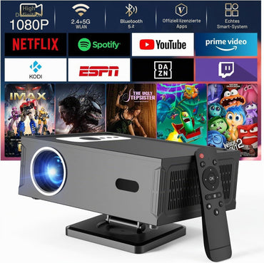 Teuyau Smart Beamer Full HD 1080P Unterstützt 4K, Projektor 4K mit WiFi 6 BT 5.0 und 360°