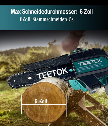 TEETOK 6 Zoll Akku Kettensäge Ersatz pour Makita DUC101Z Akku-Astsäge, Mini-Kettensäge Akku Kleine Tragbare Einhand-Kettensäge for Gartenarbeit, Holzschneiden und Beschneiden (2 * 3.0AH Akku)