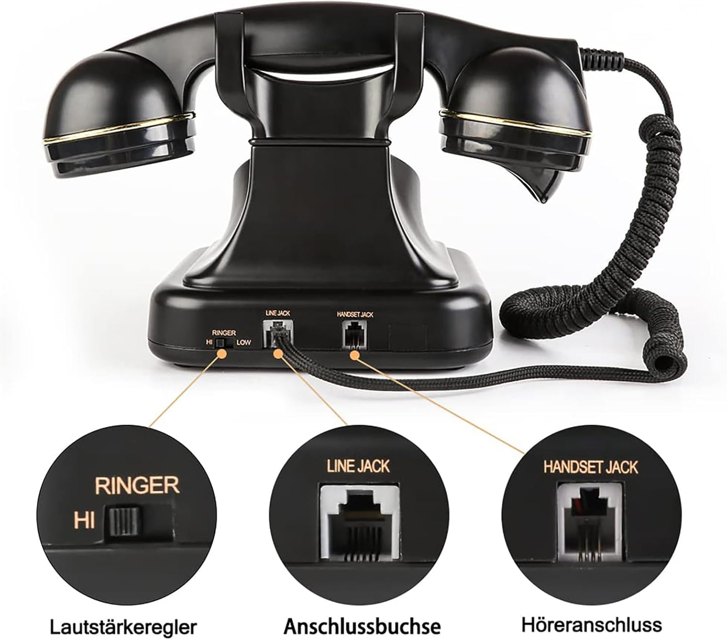 Retro wählscheibentelefon Festnetztelefone Klassisches mit Wählscheibe Einstellbare Lautstärke Schwarz