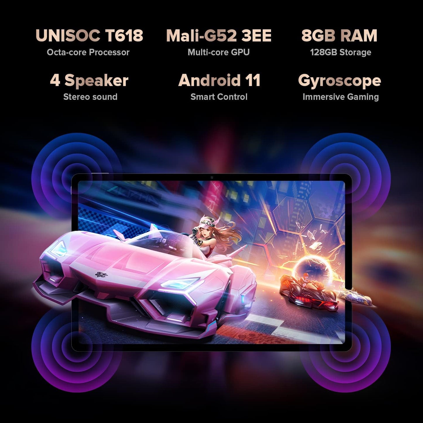 Tablette TECLAST T40 Pro Android 11, 10,4 pouces, 8 Go RAM + 128 Go ROM, Octa-Core 2 GHz Double SIM