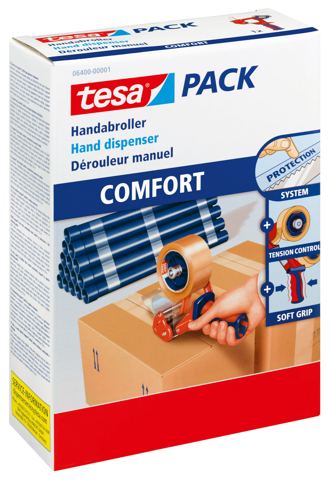 TESA Packband Abroller Handabroller pour Paketband Klebeband Comfort