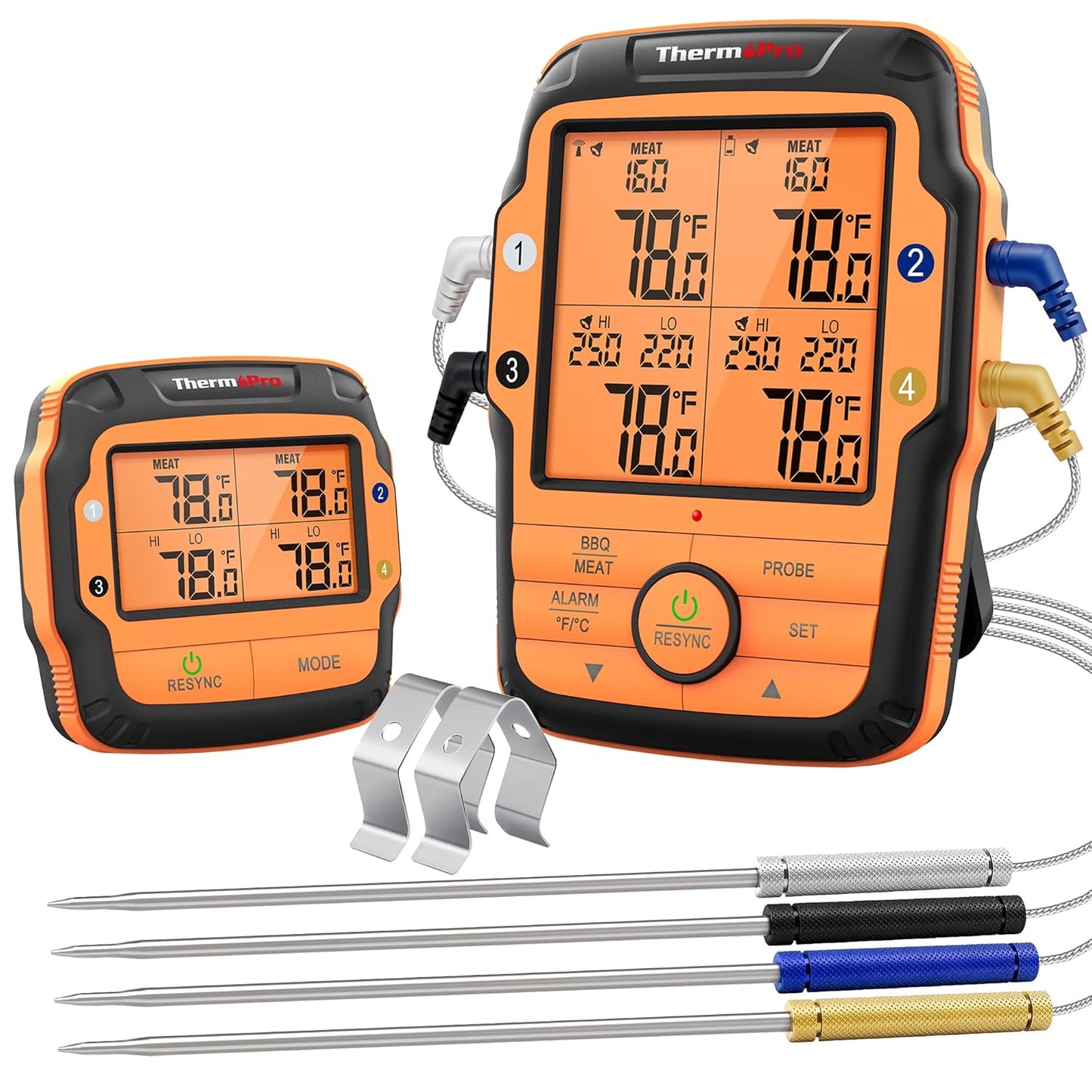 ThermoPro TP27C 150m Funk Grillthermometer mit 4 Sonden IPX4 Wasserdicht große LCD-Anzaige
