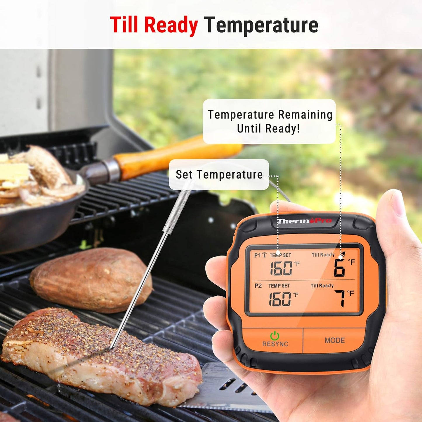 ThermoPro TP28C 150m Funkthermometer Grillthermometer mit 2 Sonden Küchenuhr Fleischthermometer Bratenthermometer IPX4 Wasserdicht für Backofen, Dutch Oven, Gasgrill