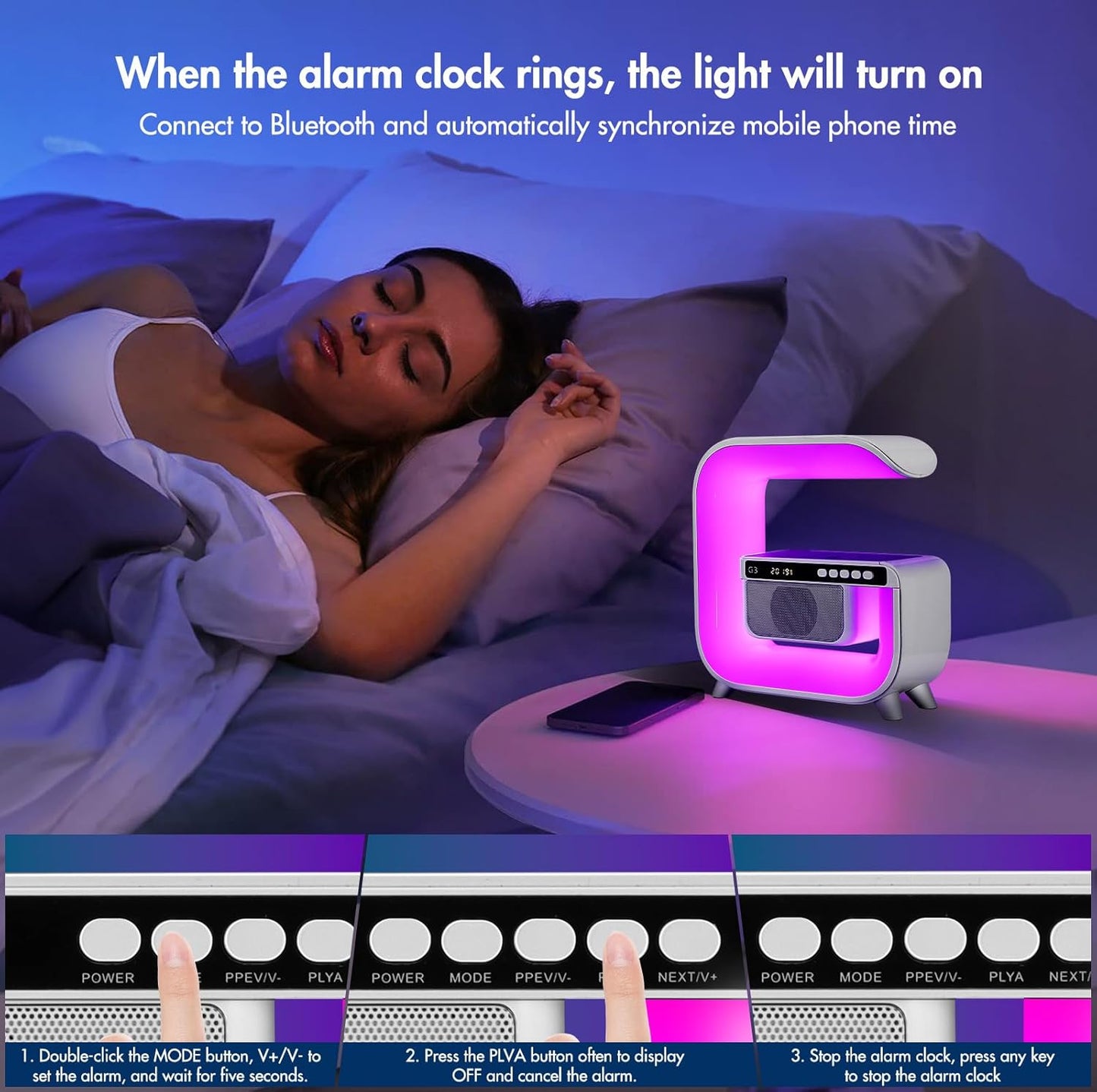 Lampe de table, haut-parleur Hi-Fi Bluetooth, lampe d'ambiance avec chargeur Qi 15 W gratuit, lampe de couleur avec éclairage, haut-parleur G, lumière de streaming, éclairage d'ambiance