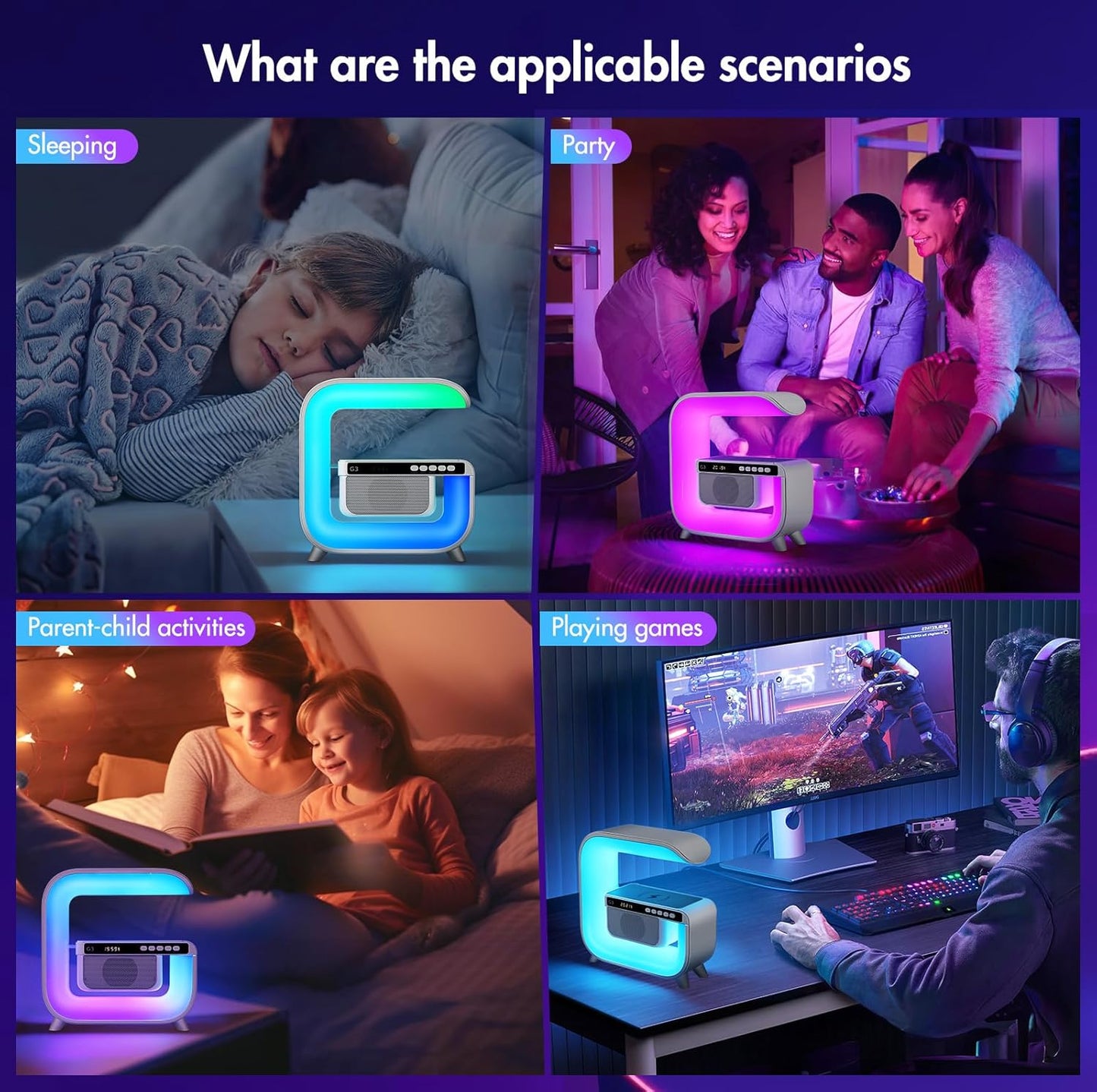 Lampe de table, haut-parleur Hi-Fi Bluetooth, lampe d'ambiance avec chargeur Qi 15 W gratuit, lampe de couleur avec éclairage, haut-parleur G, lumière de streaming, éclairage d'ambiance