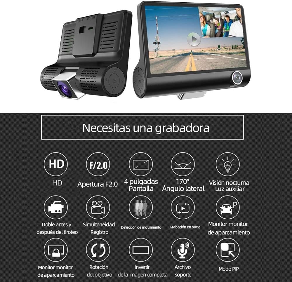 TINHAU Dashcam Caméra de Voiture, 4" 310° Vision Nocturne Full HD 1080P, G-Sensor, Loop-Aufnahme, 24 Stunden Parküberwachung, max 32GB Speicherkarten
