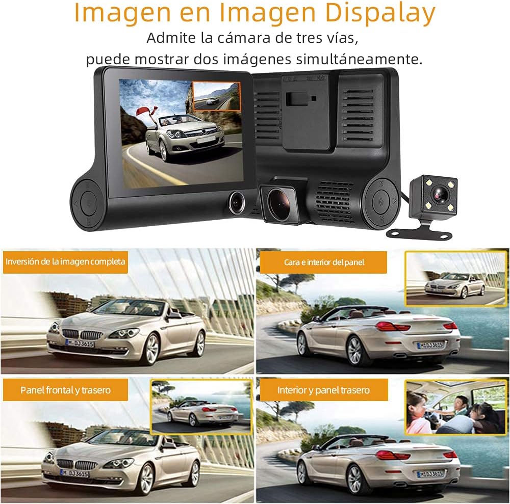 TINHAU Dashcam Caméra de Voiture, 4" 310° Vision Nocturne Full HD 1080P, G-Sensor, Loop-Aufnahme, 24 Stunden Parküberwachung, max 32GB Speicherkarten
