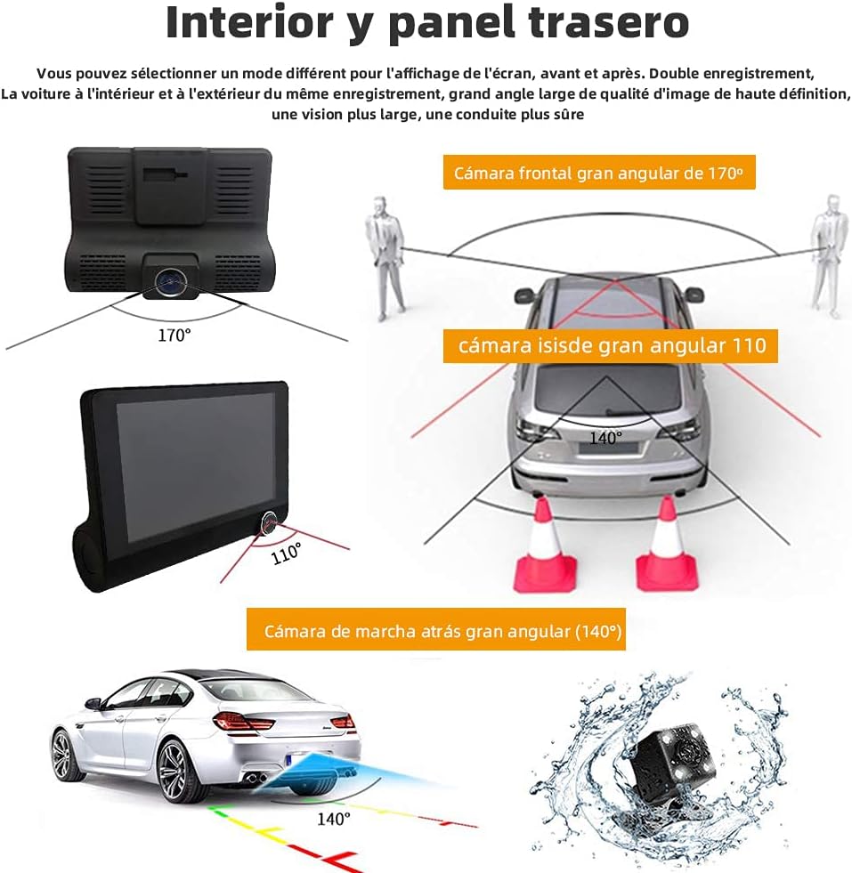 TINHAU Dashcam Caméra de Voiture, 4" 310° Vision Nocturne Full HD 1080P, G-Sensor, Loop-Aufnahme, 24 Stunden Parküberwachung, max 32GB Speicherkarten