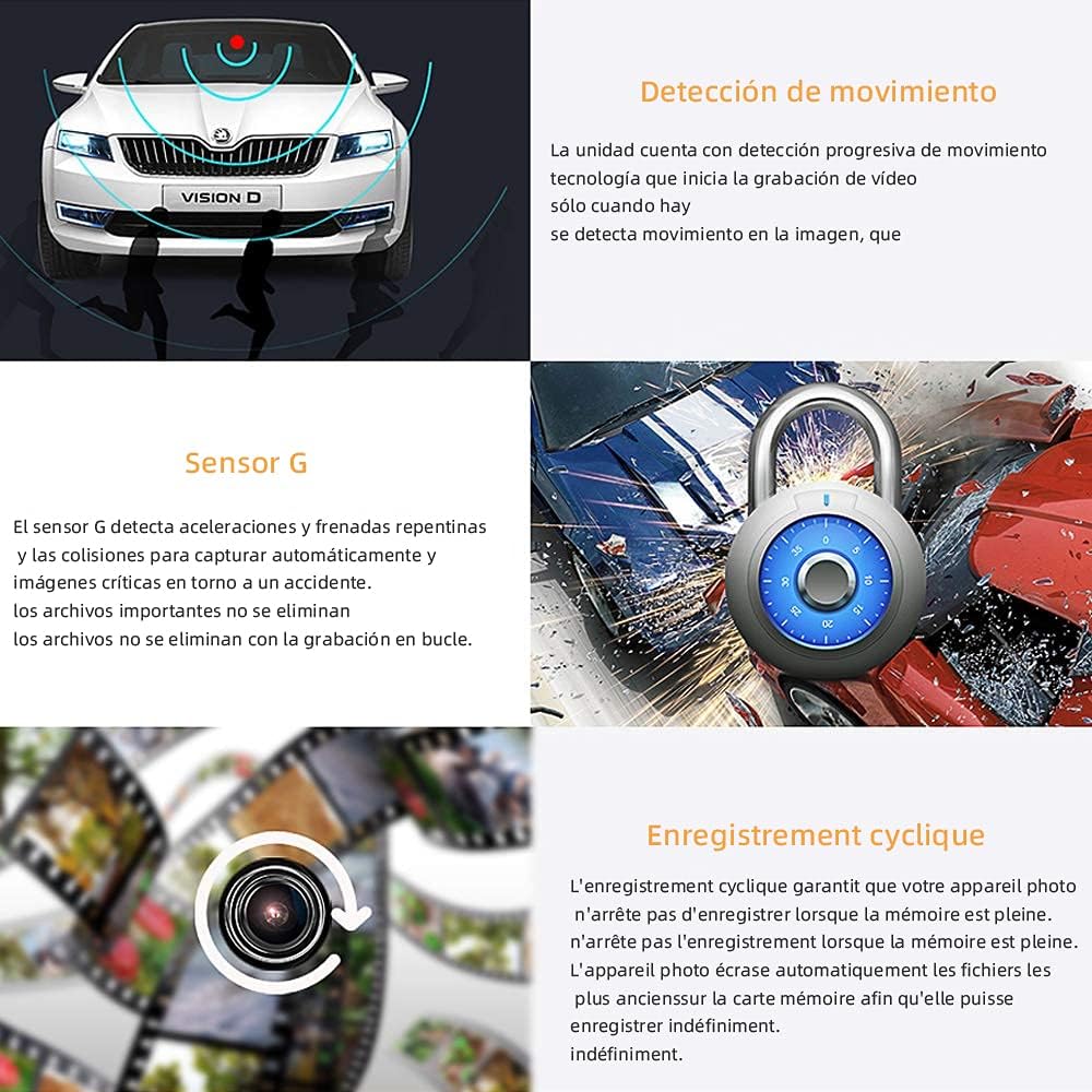 TINHAU Dashcam Caméra de Voiture, 4" 310° Vision Nocturne Full HD 1080P, G-Sensor, Loop-Aufnahme, 24 Stunden Parküberwachung, max 32GB Speicherkarten
