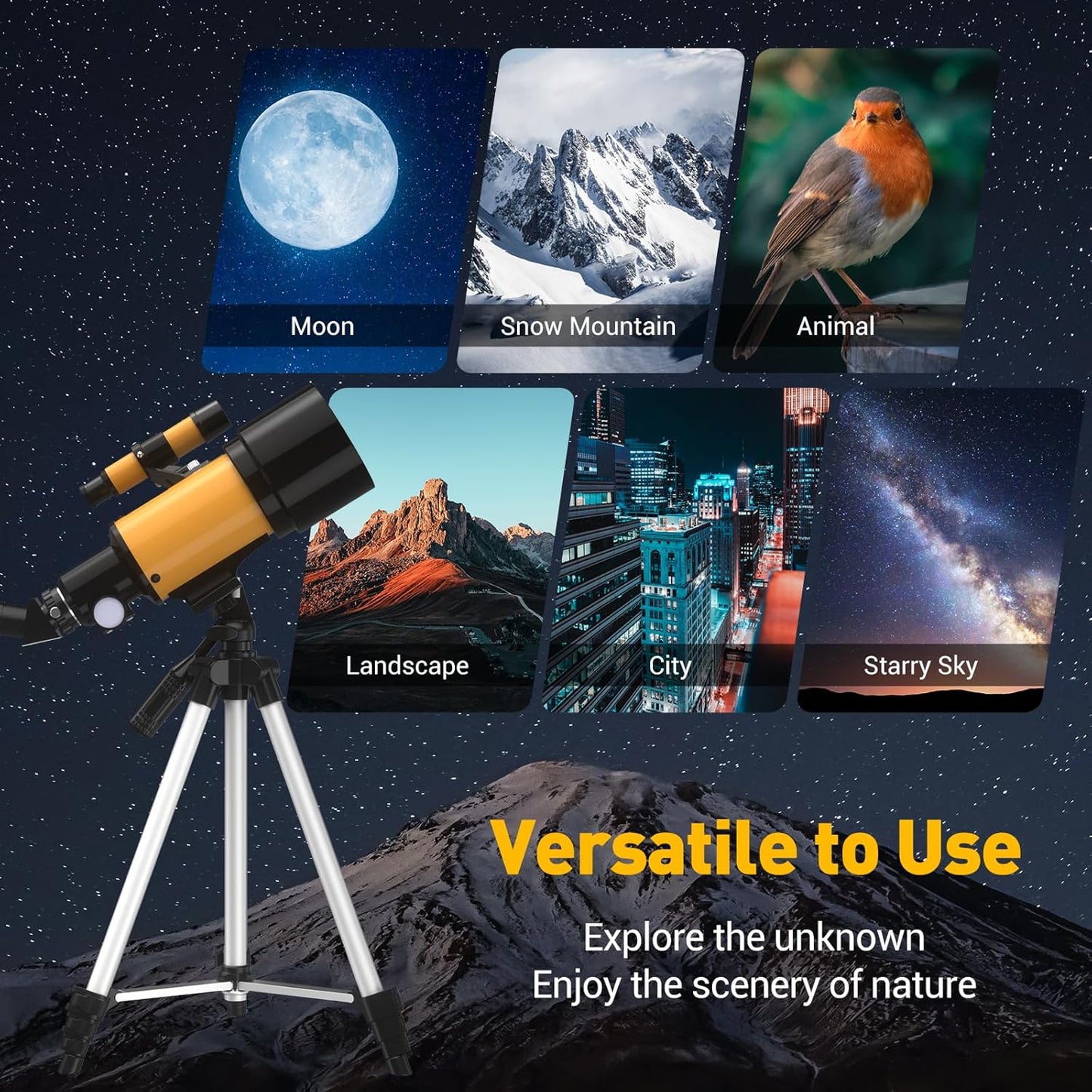Teleskop Astronomie, 70/400mm Astronomisches Linsenteleskop mit Stativ, Mondfilter, Handy-Adapter