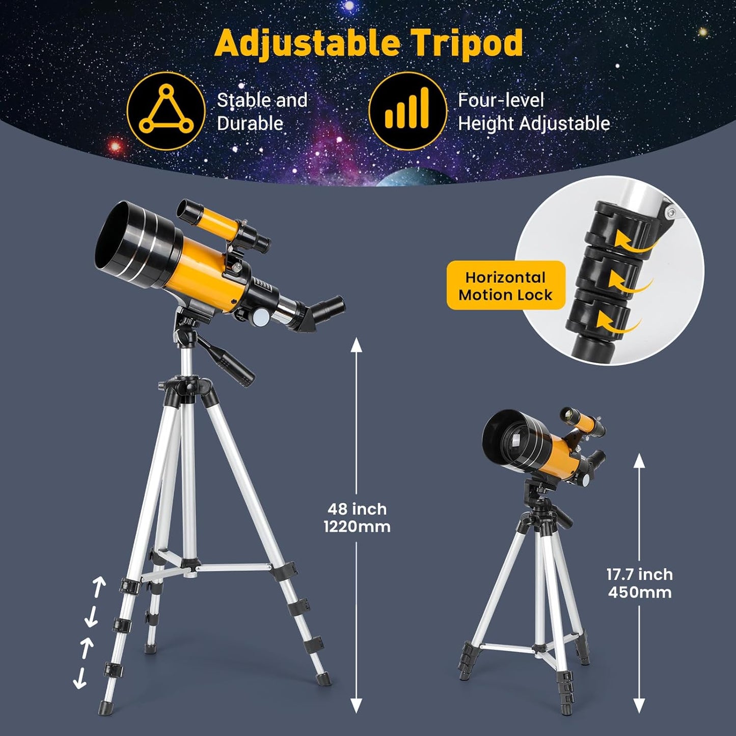Teleskop Astronomie, 70/400mm Astronomisches Linsenteleskop mit Stativ, Mondfilter, Handy-Adapter