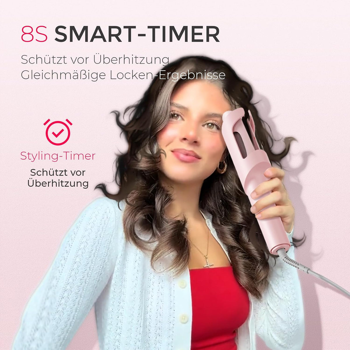 TYMO CURLPRO Lockenstab 32mm Automatisch mit 3 Temp.160-210℃ Rosa