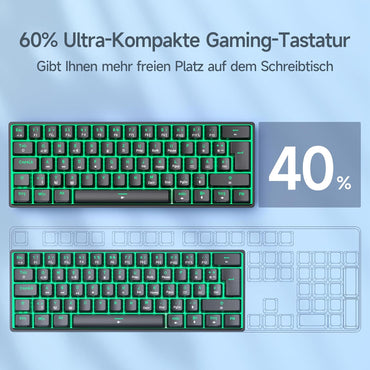 TMKB T61SE Gaming Mechanische Tastatur mit Deutsches QWERTZ Layout,Blauer Schalter,Schwarz