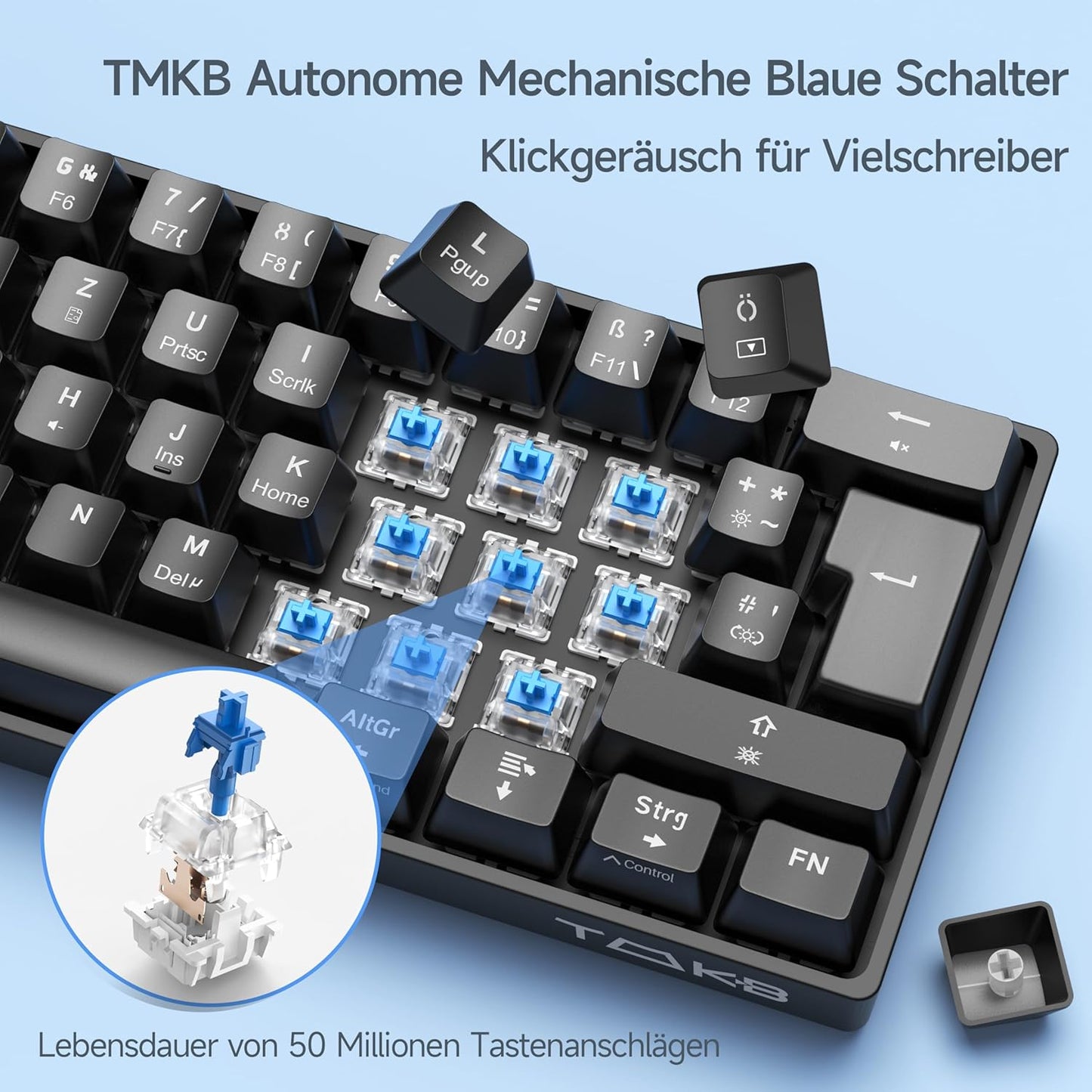 TMKB T61SE Gaming Mechanische Tastatur mit Deutsches QWERTZ Layout,Blauer Schalter,Schwarz