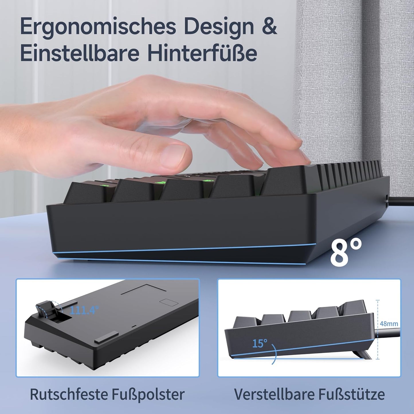 TMKB T61SE Gaming Mechanische Tastatur mit Deutsches QWERTZ Layout,Blauer Schalter,Schwarz