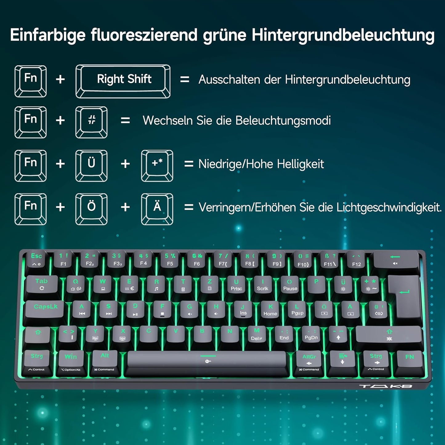TMKB T61SE Gaming Mechanische Tastatur mit Deutsches QWERTZ Layout,Blauer Schalter,Schwarz
