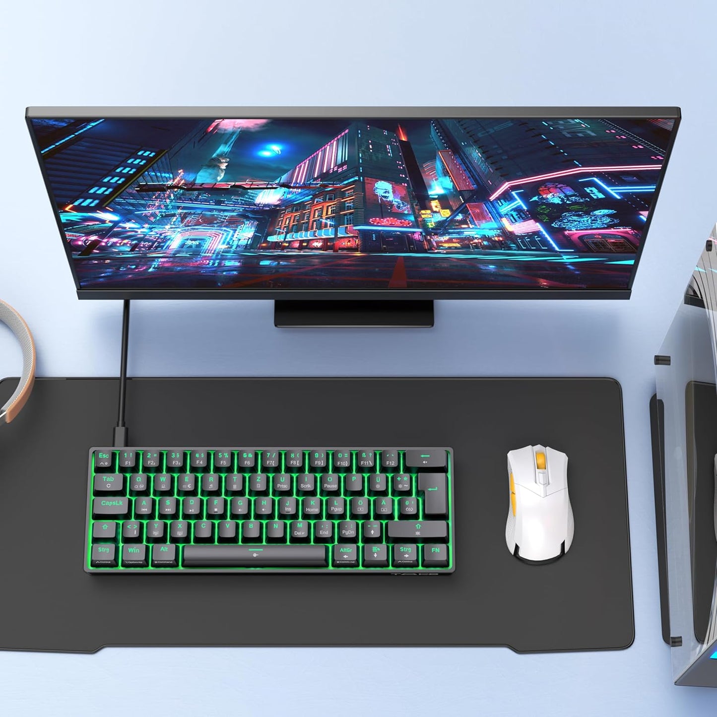TMKB T61SE Gaming Mechanische Tastatur mit Deutsches QWERTZ Layout,Blauer Schalter,Schwarz