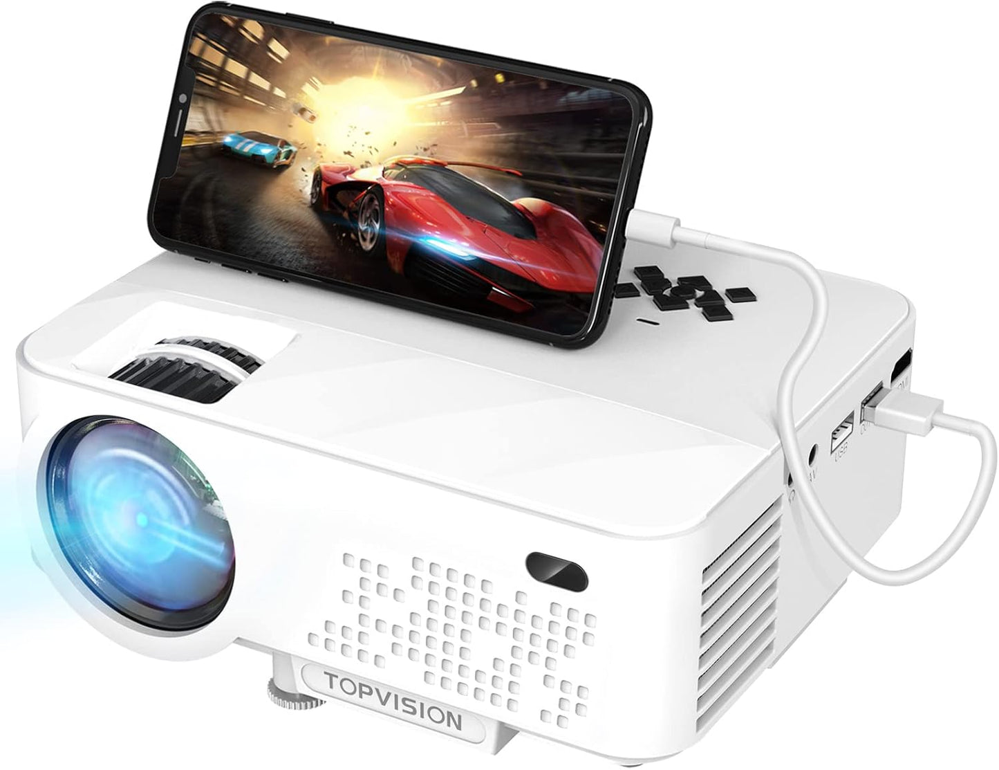 TOPVISION Beamer Mini-Projektor mit Spiegelbildschirm, 7000 Lumen, Full HD 1080P-