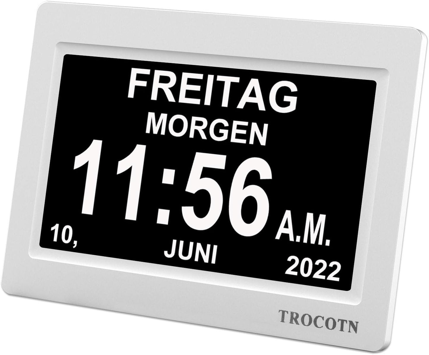 TROCOTN Demenz Uhr Senioren Digitale Uhr Tagesuhr Großes Display Wecker Wanduhr (Weiß, 7 Zoll)