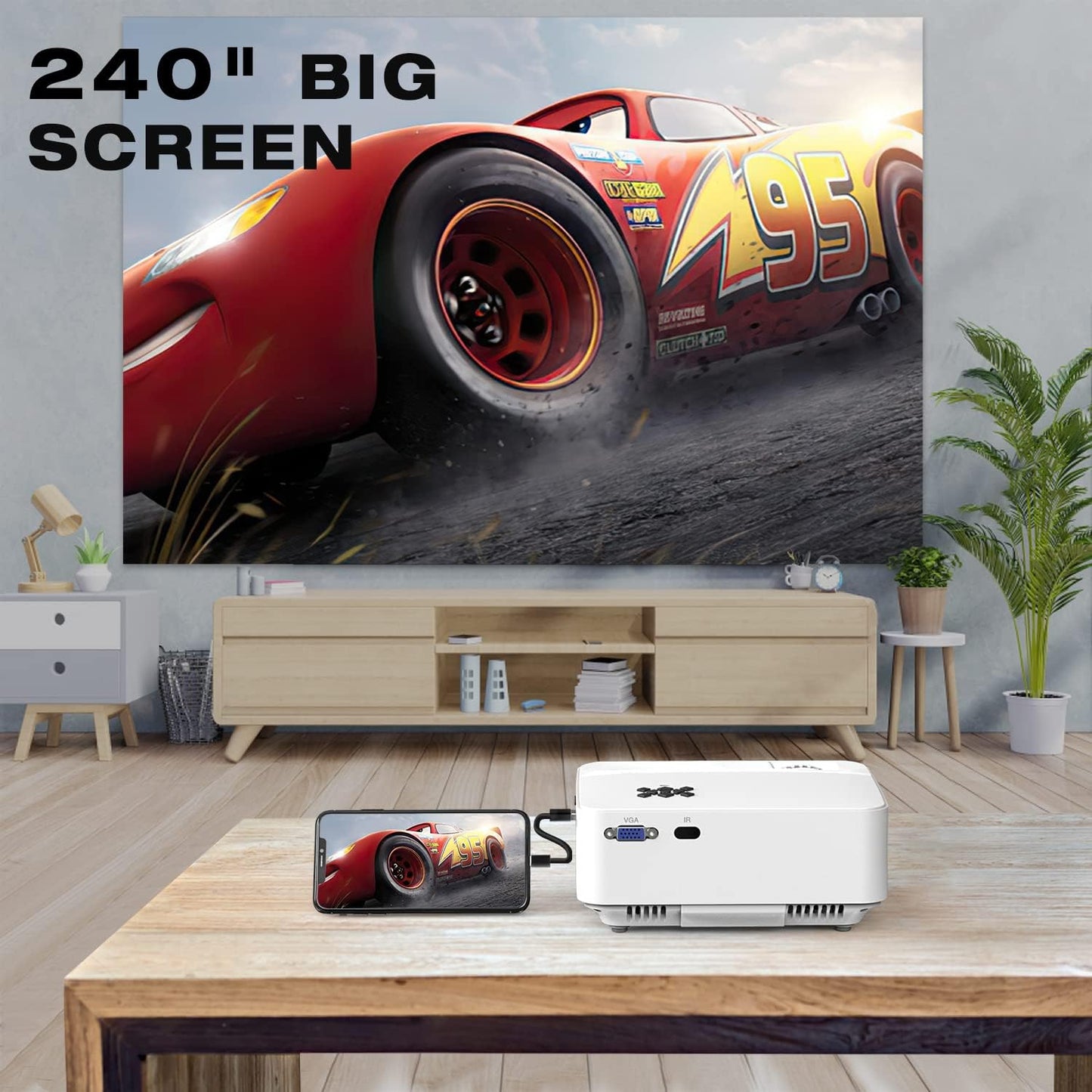 TOPVISION Beamer Mini-Projektor mit Spiegelbildschirm, 7000 Lumen, Full HD 1080P-