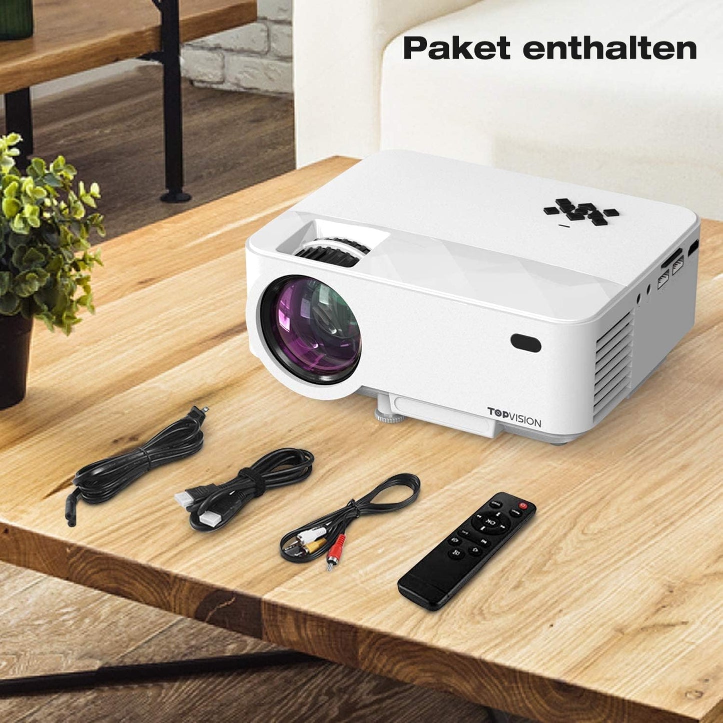 TOPVISION Beamer Mini-Projektor mit Spiegelbildschirm, 7000 Lumen, Full HD 1080P-