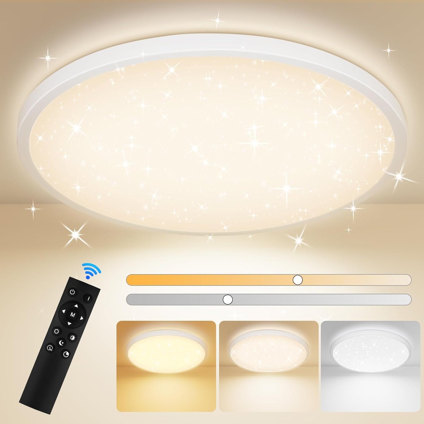 TOPPLEE LED Deckenleuchte Dimmbar 3000K-6500K mit Fernbedienung 30CM