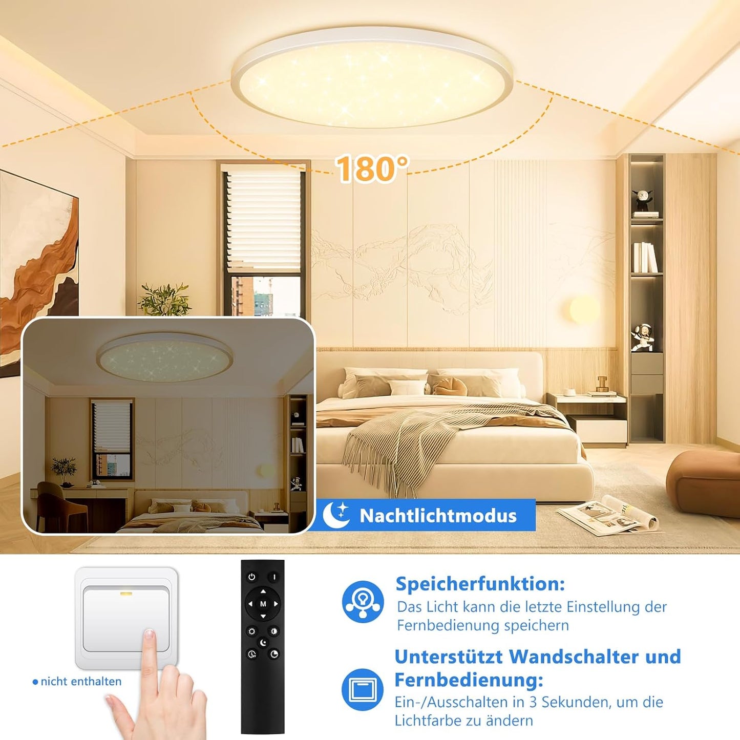 TOPPLEE LED Deckenleuchte Dimmbar 3000K-6500K mit Fernbedienung 30CM