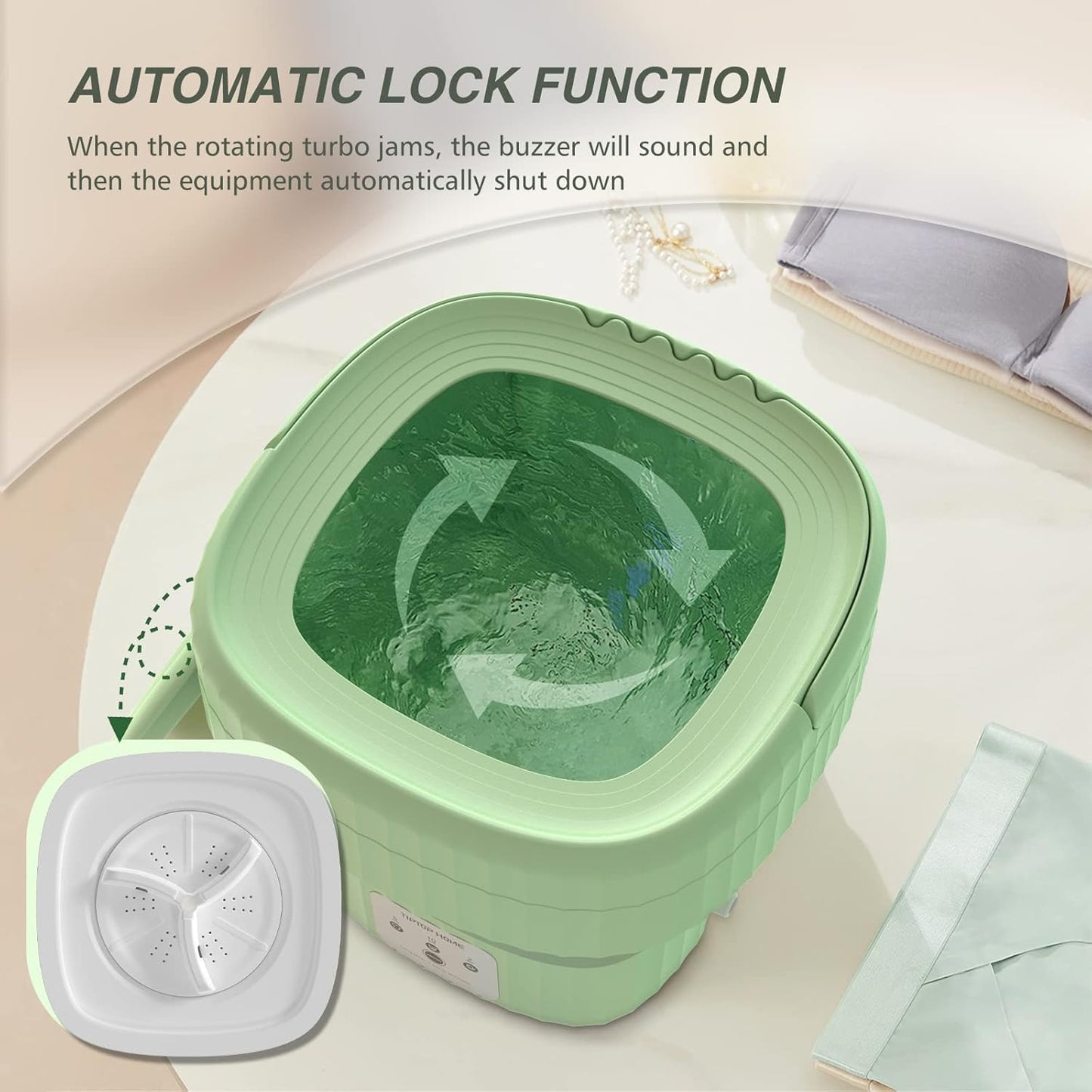 TipTop Home Mini lave-linge de camping portable 6 L, 3 modes, vert