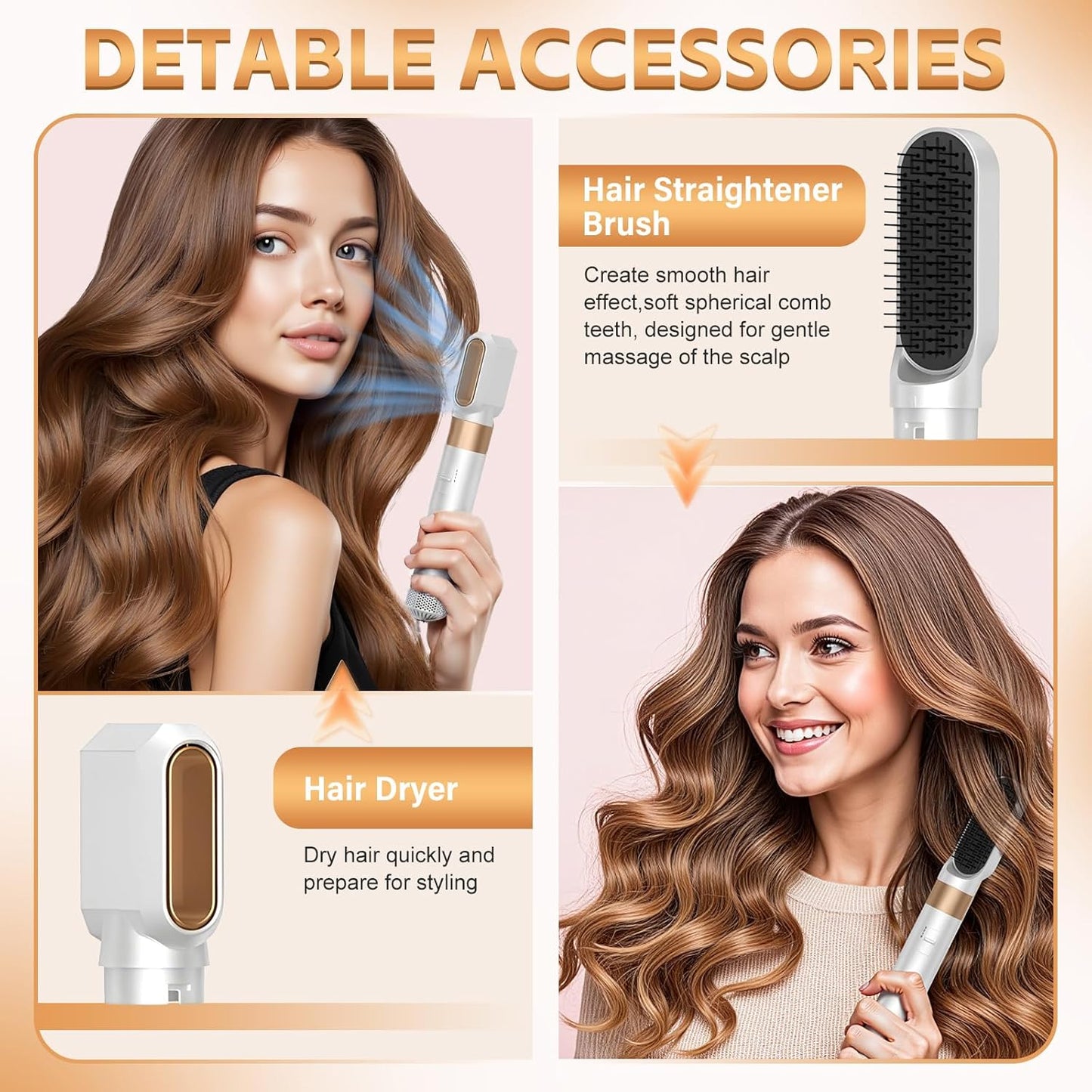 6 in 1Warmluftbürste Set, 1000W Haartrockner, Föhnbürste Set für Alle Haartypen