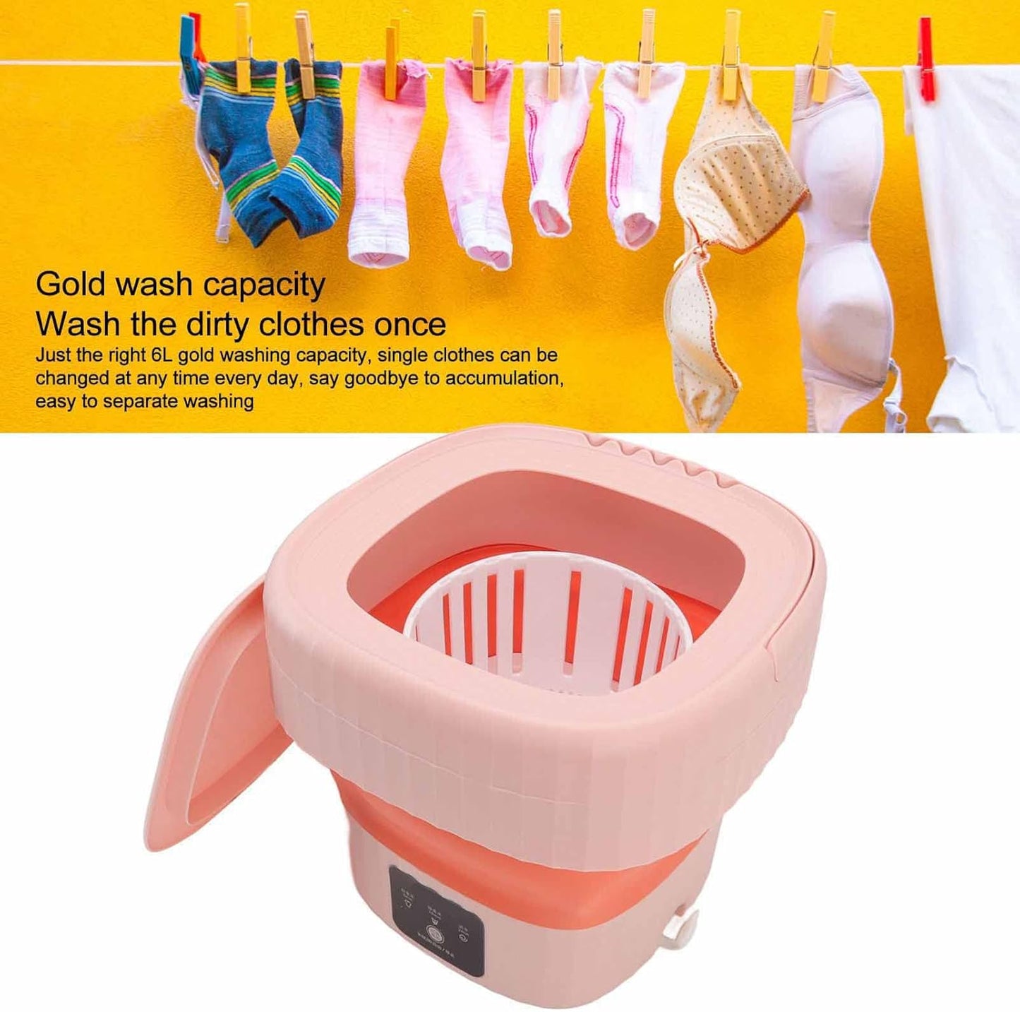 Tragbare Mini-Waschmaschine, 6 L, Faltbare Eimerwaschmaschine, Tragbare Reisewaschmaschine, Intimkleidung, Socken, Unterwäsche, Geeignet Für Reisen Und Kompakten Wohnraum(Rosa)