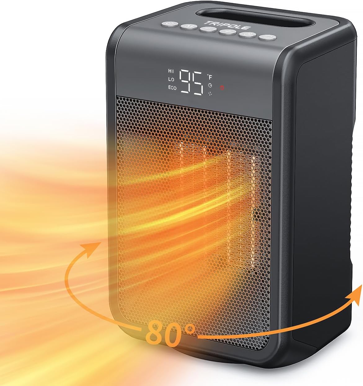 TriPole Heizlüfter Raumheizer Tragbarer Elektroheizer mit Thermostat, 80° oszillierende kleine Raumheizungen für den Innenbereich, 1500 W, schnell aufheizende PTC-Keramikheizung für Schlafzimmer, Büro, Schreibtisch, 1–12 Stunden Timer