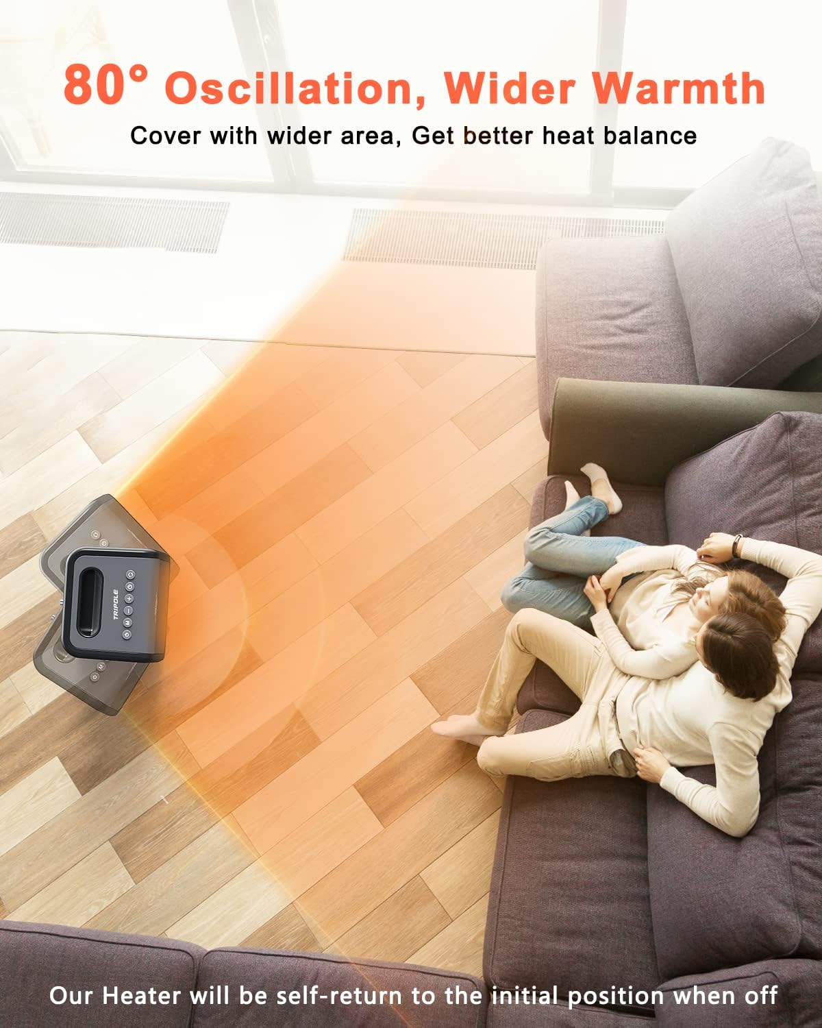 TriPole Heizlüfter Raumheizer Tragbarer Elektroheizer mit Thermostat, 80° oszillierende kleine Raumheizungen für den Innenbereich, 1500 W, schnell aufheizende PTC-Keramikheizung für Schlafzimmer, Büro, Schreibtisch, 1–12 Stunden Timer