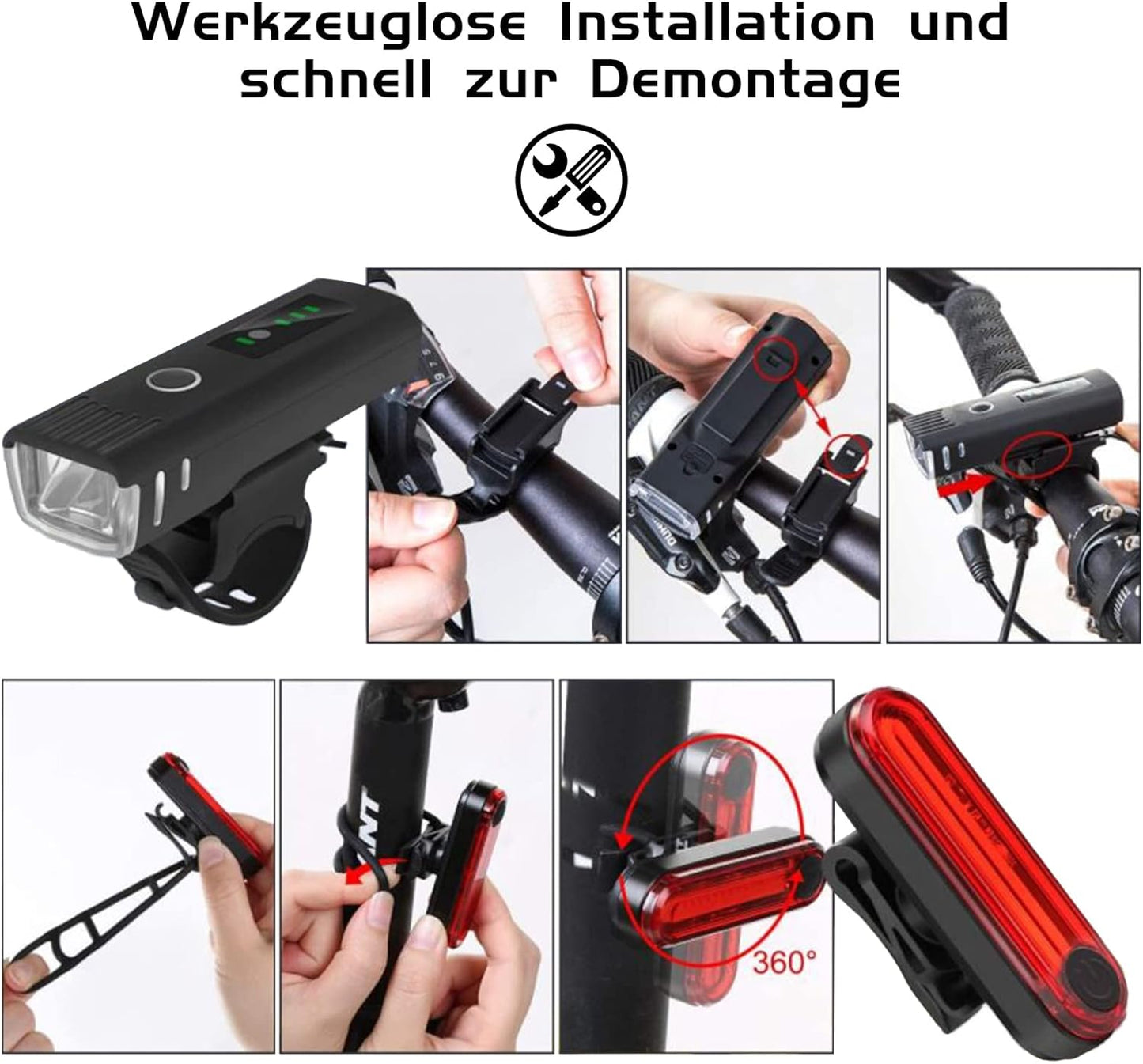 Tatopa Fahrradlicht Led Set Fahrradlichter USB Wiederaufladbar Wasserdicht