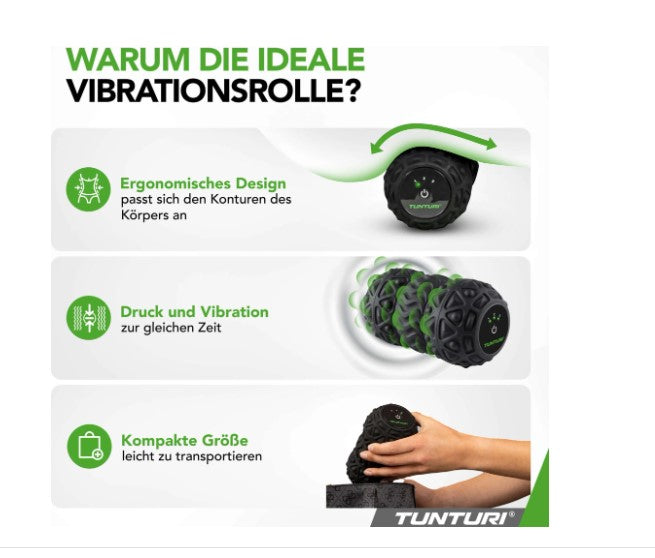 Tunturi Massage Roller, Faszienrolle Deep Tissue Massageroller elektrisch mit 3 Stufen