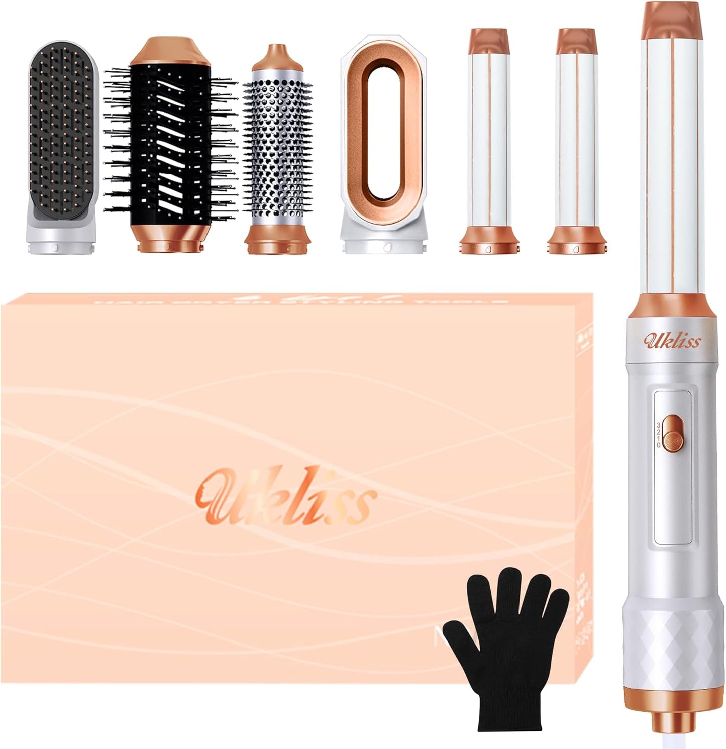 UKLISS Ensemble de coiffure 6 en 1, souffleur chaud avec 6 éléments : tige de verrouillage à enroulement automatique, 1000 W de têtes de cheveux