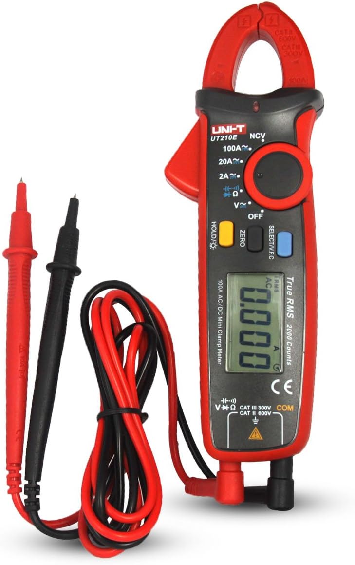 UNI-T UT210E Zangenmultimeter Digitale Strommesszange Amperemeter Voltmeter Vollautomatisch AC DC Multimeter Zange zum Messen von Wechselstrom, GleichStrom, AC/DC Spannung, Widerstand, Ohm