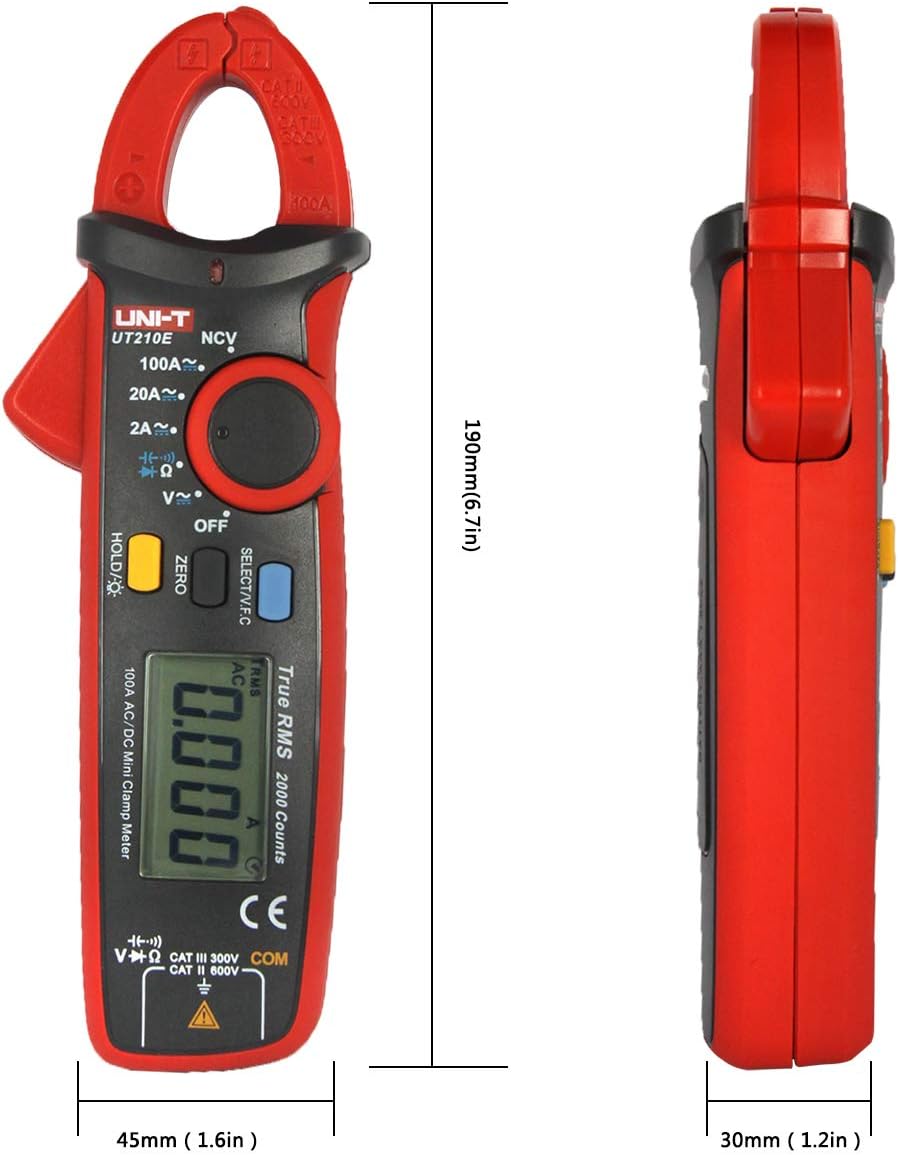 UNI-T UT210E Zangenmultimeter Digitale Strommesszange Amperemeter Voltmeter Vollautomatisch AC DC Multimeter Zange zum Messen von Wechselstrom, GleichStrom, AC/DC Spannung, Widerstand, Ohm