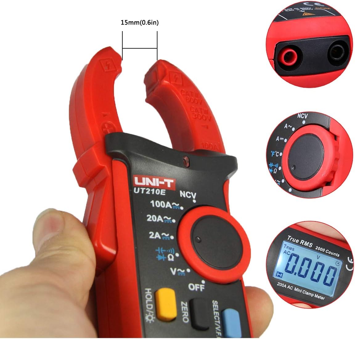 UNI-T UT210E Zangenmultimeter Digitale Strommesszange Amperemeter Voltmeter Vollautomatisch AC DC Multimeter Zange zum Messen von Wechselstrom, GleichStrom, AC/DC Spannung, Widerstand, Ohm