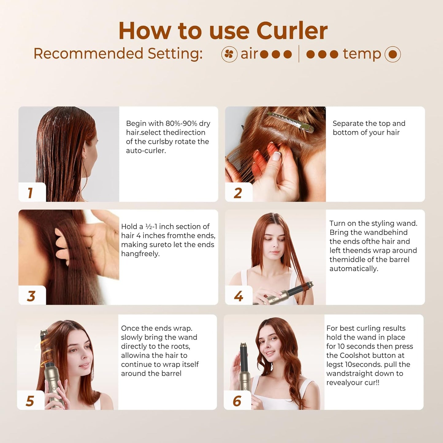 UKLISS Ensemble de coiffure 6 en 1, souffleur chaud avec 6 éléments : tige de verrouillage à enroulement automatique, 1000 W de têtes de cheveux
