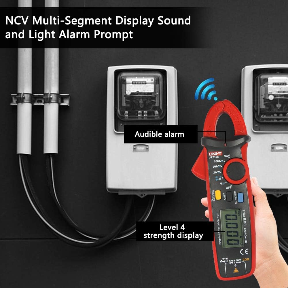 UNI-T UT210E Zangenmultimeter Digitale Strommesszange Amperemeter Voltmeter Vollautomatisch AC DC Multimeter Zange zum Messen von Wechselstrom, GleichStrom, AC/DC Spannung, Widerstand, Ohm