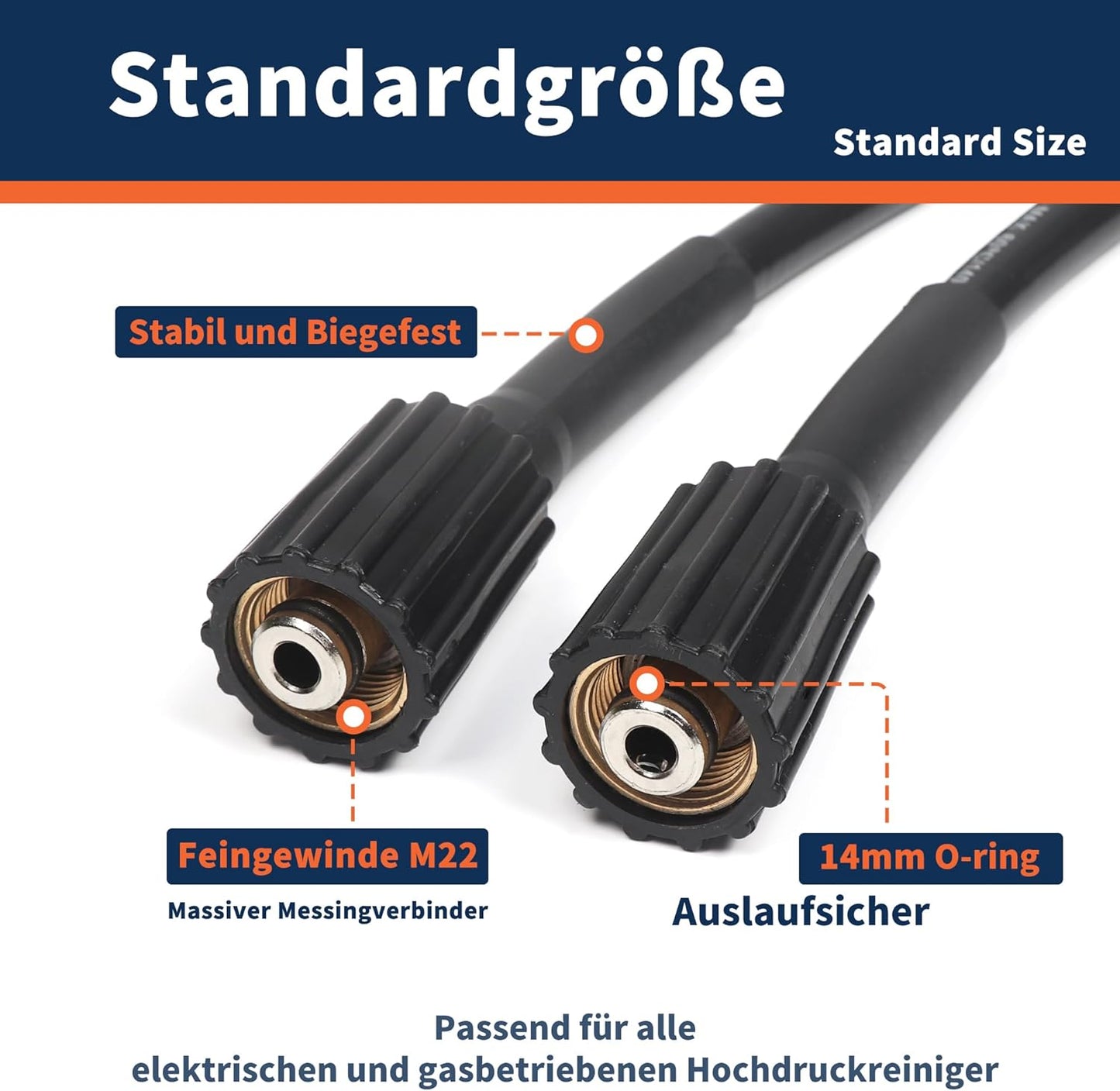 Ufixed Flexibler Nettoyeur haute pression Schlauch 15 M 1/4 Zoll 3300 PSI, Schlauch pour nettoyeur haute pression résistant aux coups avec raccord en laiton M22 14 mm, Ersatzschlauch pour nettoyeur haute pression, Autowashschlauch