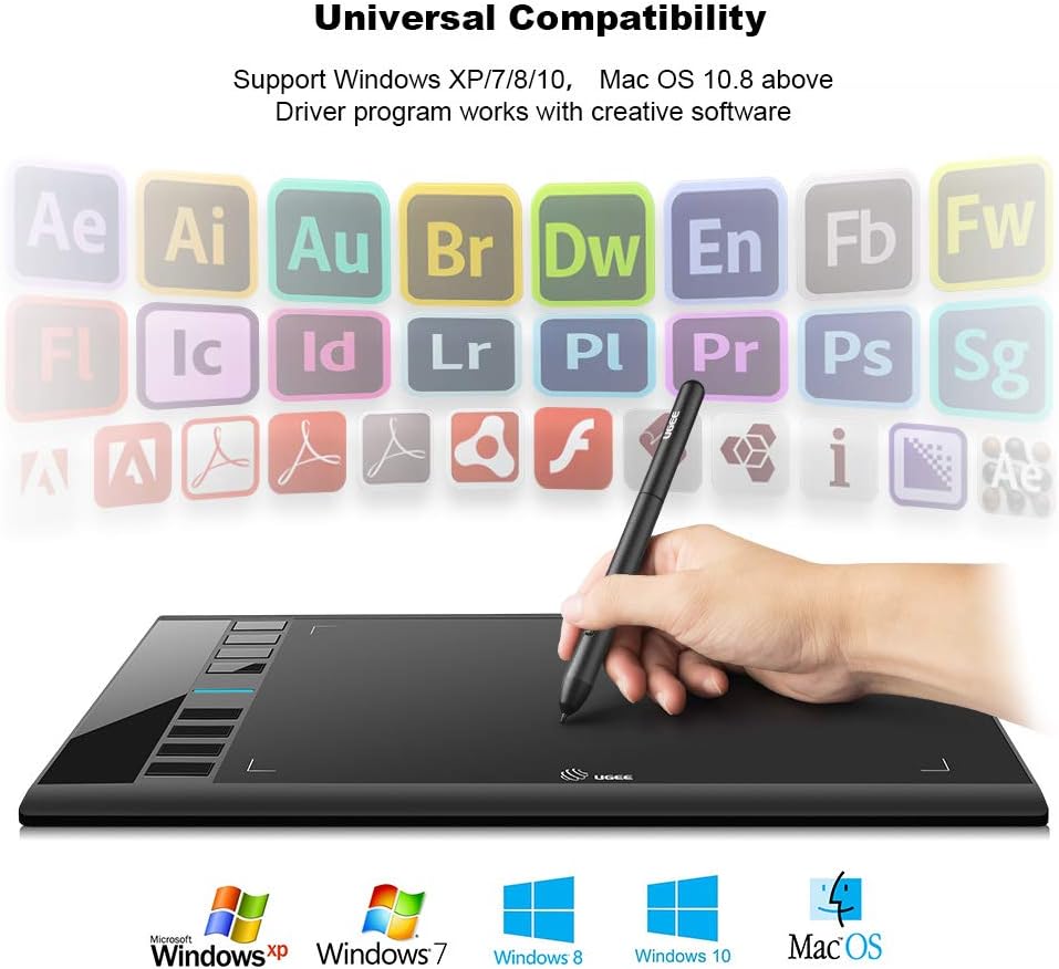 UGEE M708 Grafiktablett,8192 Pressure Pen Stylus,8 Hotkeys,10 * 6 Zoll