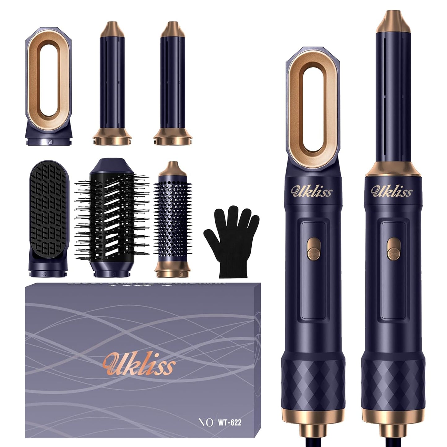 UKLISS Haarstyler Set 6 in 1 Air Styler mit 1000W Haartrockner, Auto-Air Föhnbürste, Rundbürstenföhn, Warmluftbürste, Glättbürste, Lockenföhn Bürste, Geschenkset für Frauen Trocknen, Glätten, Locken