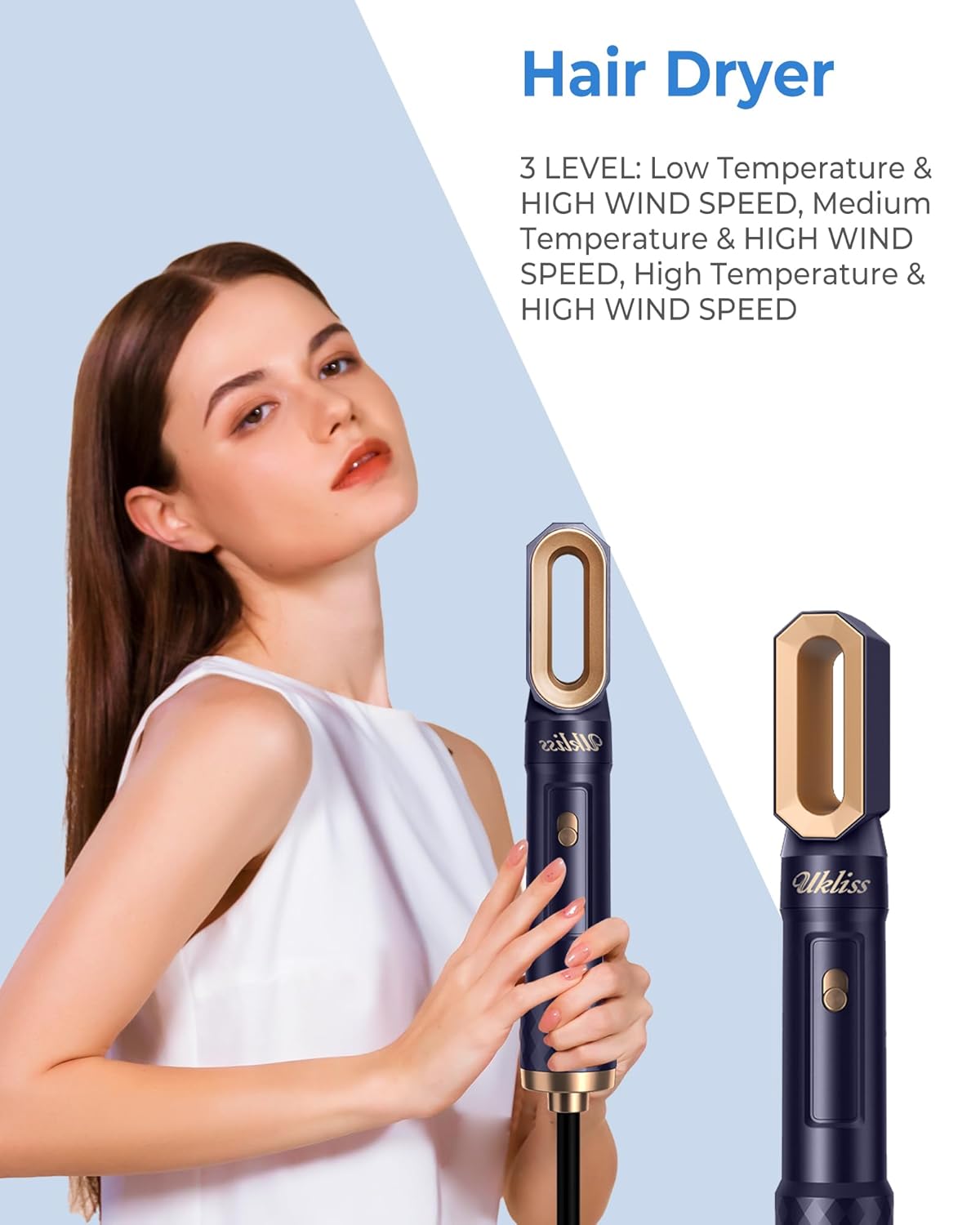 UKLISS Haarstyler Set 6 in 1 Air Styler mit 1000W Haartrockner, Auto-Air Föhnbürste, Rundbürstenföhn, Warmluftbürste, Glättbürste, Lockenföhn Bürste, Geschenkset für Frauen Trocknen, Glätten, Locken
